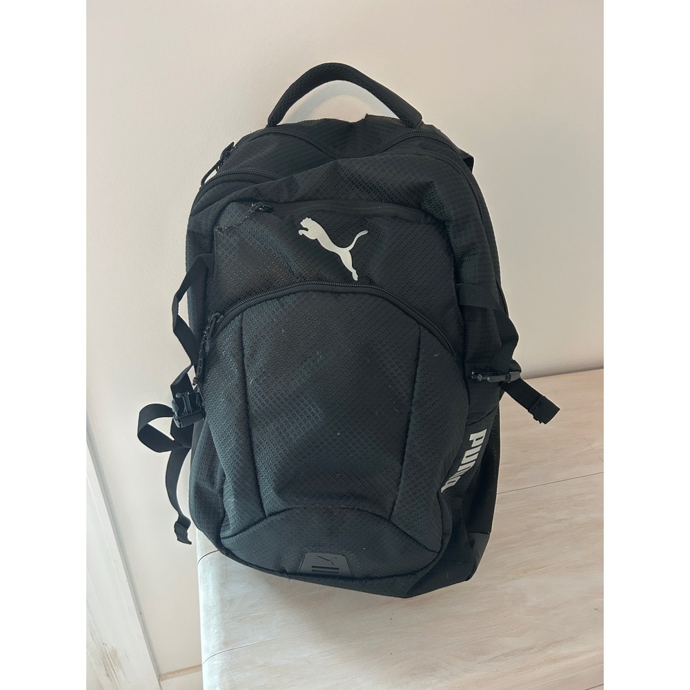 Puma Black‎ Textured Sports Backpack Multi-Pocket Laptop Bag Mens